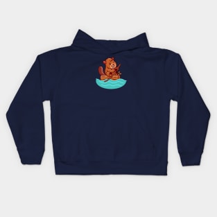 Cute Beaver Rowing On River Cartoon Kids Hoodie